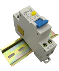 32 Amp Single Pole Plus Neutral Circuit Breaker Designed For Standard Home Panels That Snaps Right Into Place And Provides Hella Top Tier Ground Fault Surge Protection With Zero Hassle, showing device and mounting clips.