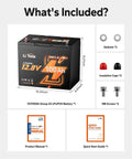 What's included with 12V 100Ah Bluetooth LiFePO4 Battery For Camper, RV, Van, Trailer, And Boat Deep Cycle Group 24
Cold Weather Safe Real Time App Monitoring Of Voltage, Charge, Health, And Battery Status For Vanlife And Boondocking: battery, gaskets, insulation caps, screws, manual, and guide.