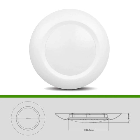 Front view and side dimensions of 20 Pack 4 Inch LED Disk Lights Low Profile Recessed Or Surface Mount Ceiling Lights 10W Over 600 Lumens