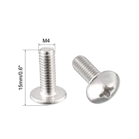 Heavy Duty Stainless Steel Phillips Head Machine Screws M4x12mm Pack Of 50 showing silver screws with a 12mm length.