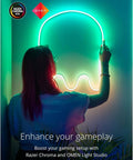 Person interacting with neon wall art for gaming setup, using 6.5ft RGB LED Strip Tube Flexible With 16M Colors, USB C Powered.