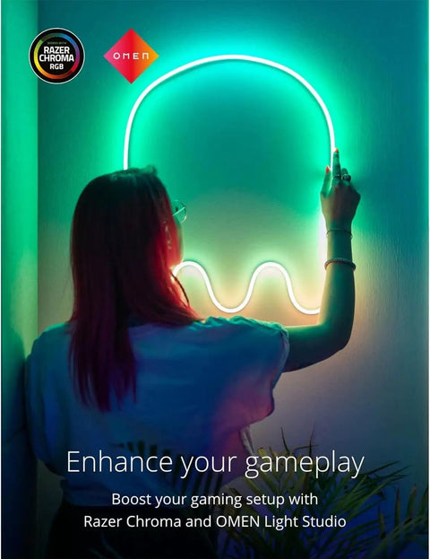 Person interacting with neon wall art for gaming setup, using 6.5ft RGB LED Strip Tube Flexible With 16M Colors, USB C Powered.