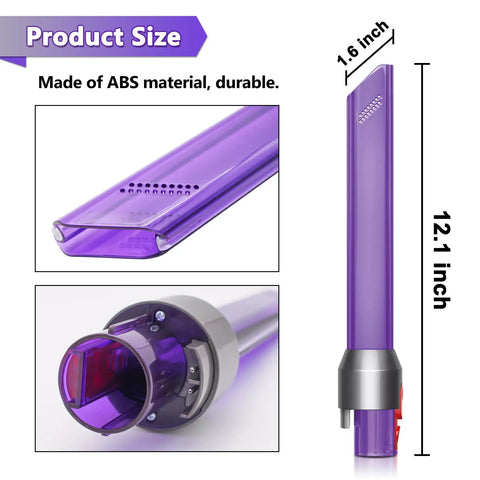 LED Light Pipe Crevice Tool Replacement For Dyson V7 V8 V10 V11 Vacuum Cleaners, 12.1x1.6 inch ABS, side and connector view