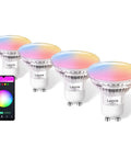 GU10 Smart RGB LED Bulbs Pack of 4 No Hub Required Dimmable Via App Works with Alexa and Google Assistant 2.4G WiFi Only 50W Equivalent Track Lighting Color Changing LED Bulbs for Home with smartphone app control visible