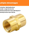 3 Pack Half Inch Brass Coupler Set Half Inch NPT Female To Female Hex Nipple Air Hose Fittings Durable Solid Brass Corrosion Resistant