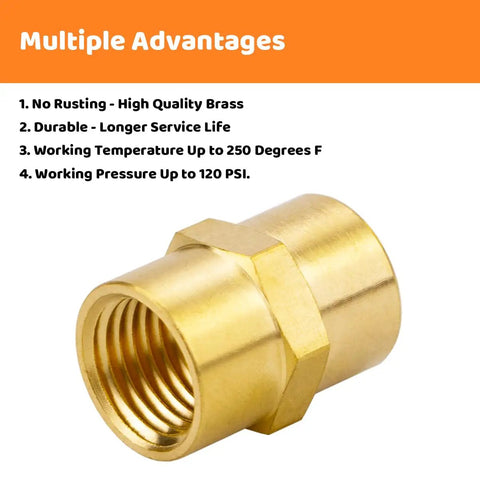 3 Pack Half Inch Brass Coupler Set Half Inch NPT Female To Female Hex Nipple Air Hose Fittings Durable Solid Brass Corrosion Resistant