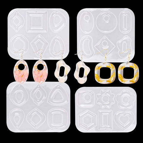 Dope DIY Resin Silicone Molds, 4 Pack Flexible Epoxy Craft Tools for Jewelry Making, Reusable Geometry Pendant and Earring Forms, Legit Art Casting Stamps For Crafting Fresh Necklaces and Keychains