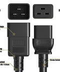 Premium 12 AWG Heavy Duty Power Cord Cable For Servers and PDUs IEC320 C20 To C19 4ft Plug connectors with detailed features