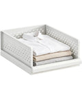 Stackable Closet Organizers Supercharge Your Home Storage Routine With Durable Wardrobe Bins Built For Seamless Bathroom Bedroom And Apartment Organization While You Kick Your Clutter Straight To The Curb. White PP stackable clothing bin with folded shirts, 32.5x42.5x23.5cm.