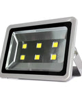 Hella Bright 300W LED Floodlights 10 Pack 3 Year Warranty Top Shelf Outdoor Spotlight Bulbs shown with silver body and yellow LEDs.