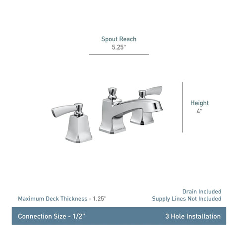 Spot Resist Brushed Nickel Two Handle Widespread Bathroom Sink Faucet With Valve Included and 5.25 inch spout reach