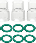 Gas-Saving TIG Glass Cup Clear Quartz Nozzles Set For PTA DB SR WP TIG Torch 13-Piece showing clear cups with green O-rings