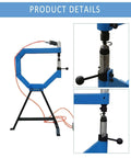 Industrial Beefy Pneumatic Planishing Hammer With Four Inch Throat Anvil And Pedal Air Planishing Tool For Metalwork And Auto Body 875 To 1350 Hits Per Minute One Quarter Inch NPT Inlet Includes Three Radius Anvils, shown in detail with a sturdy frame and pedal control.