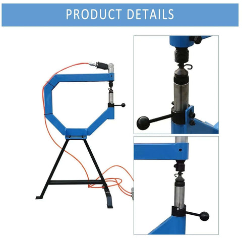 Industrial Beefy Pneumatic Planishing Hammer With Four Inch Throat Anvil And Pedal Air Planishing Tool For Metalwork And Auto Body 875 To 1350 Hits Per Minute One Quarter Inch NPT Inlet Includes Three Radius Anvils, shown in detail with a sturdy frame and pedal control.
