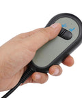 Hand holding remote control for Super Comfy Electric Bed Backrest Lift For Elderly Seniors With 330 Lb Weight Capacity.