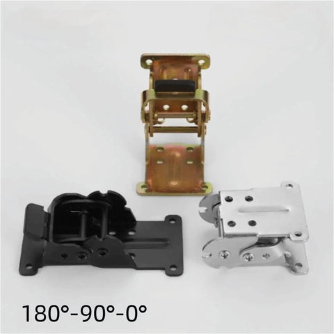 Folding leg bracket set, 4 pcs; black, silver and brass hinges with screws; 180°-90°-0° folding angles.