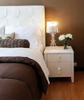 Bedroom with white nightstand featuring Two Pieces Brass Tear Drop Cabinet Knob Pulls Pendant Antique Style Gold Hardware For Cabinets Drawers Dressers And Furniture With 2 By 0.64 Inches Length And 0.92 Inch Diameter Gasket.