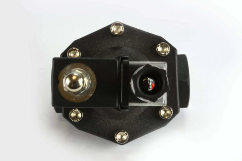 Top view of 1 Inch BSPP Electric Solenoid Valve For Air Water Gas And Liquids, Normally Closed 110V AC, Plastic Body, 1 Inch Port