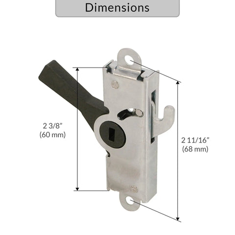 Front view of Heavy Duty Steel Housing With Black Plastic Latch For Patio Sliding Doors Non Handed Handle Set Diecast.