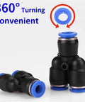 Cool 100 Pc Pneumatic Push To Connect Pipe Fittings Kit With Quick Air Hose Connector Set For Compressors And Tools In Black Blue Design Perfect For Pro Jobs, 360° swivel fitting