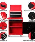 Five Drawer Rolling Tool Chest With Lockable Cabinet On Heavy Duty Wheels For Garage And Workshop in Red and Black