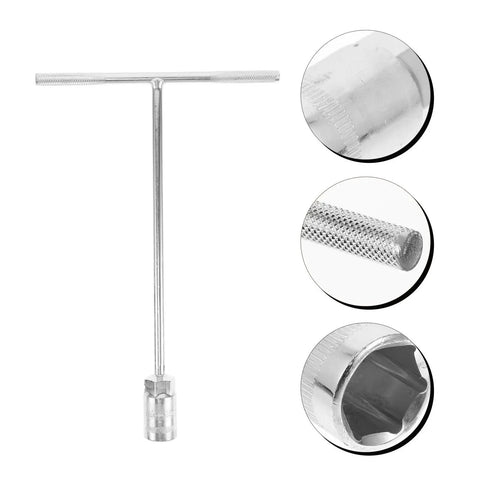 Heavy Duty T Handle Socket Wrench For Motorcycle And Atv Bolts Smooth Crank Quick Twist with knurled grip and deep hex end.