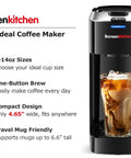 One Touch Single Serve Coffee Maker For K Cup Pods, Fast 3 Minute Brew, Space Saving Mini Brewer, 6 To 14 Oz Brews, Fits 6.6 Inch Travel Mugs, Silver