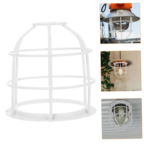 Heavy Duty Wire Lamp Shade And Bulb Guard Cage, durable white wire protective fixture for outdoor pendant lights.