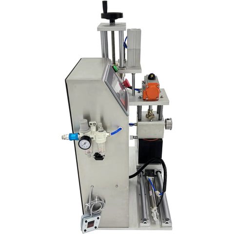 Semi Automatic Glass Jar Vacuum Capping Machine dual station bottle sealer with stainless steel body and pneumatic controls.