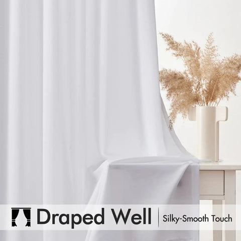 White Privacy Sheer Curtains Let Light In Semi Sheer Window Drapes for Living Room and Bedroom on a table, 52x54 inches, 2 panels set