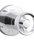 Close-up of T78025-9 Polished Chrome Valve Trim For MasterShower System with single handle and metal industrial handle, round faceplate
