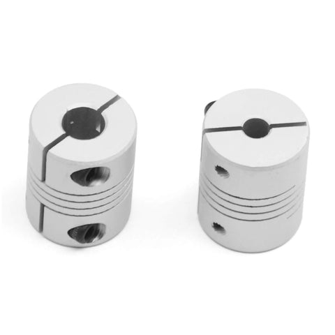 Two Befenybay aluminum shaft couplings, 25 mm long, 20 mm dia, 5–8 mm bore for stepper motors (3D printers/CNC).