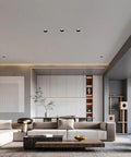 Modern living room with UWYTGF 4-Pack 3.2" Led Can Lights Retrofit Recessed Lighting, black baffle trim and simple installation.