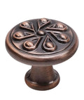 Antique Copper Round Cabinet Knobs 5 Pack for Drawers and Wardrobes, Zinc Alloy Decorative Pull Handles, 1-3/16 Inch Diameter