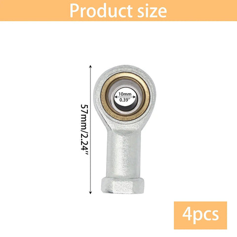 Four Pack Female Rod End Joint Bearing M10x1.25 Self Lubricating SI10T K Ball Bearing For Linkages And Machinery Use Durable Steel Construction Great For Robotic Arms And Automotive Projects, 57mm size