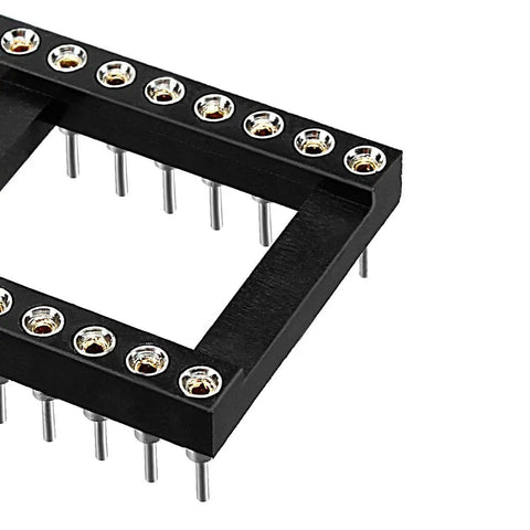 Two Row 24 Pin DIP IC Socket Adapter, 2.54mm Pitch 0.1 Inch, 15.24mm Row Spacing, Soldering Ready, black silver tone view