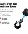 Tough As Nails Rubber Winch Rope Hook Stopper Kit with stainless steel hardware, showing durable rubber design and snap fit.