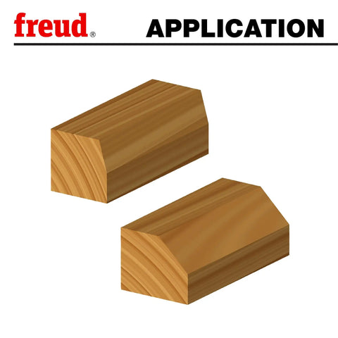 Beveled wood pieces created using 3 Piece Chamfer Bit Set With One Half Inch Shanks For Woodworking, Adjustable Bevel Size By Bit Height.