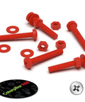 Heavy Duty Red Polypropylene Pan Head Cross Drive Plastic Screws And Bolts Fasteners M3 X 20 Millimeters with washers and nuts.