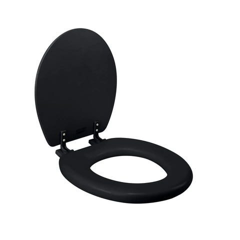 Hella Soft Standard Round Toilet Seat With A Heavy Duty Decorative Vinyl Lid And Quick Install Non Slip Hinges Super Comfy Padding Premium Matte Black Finish