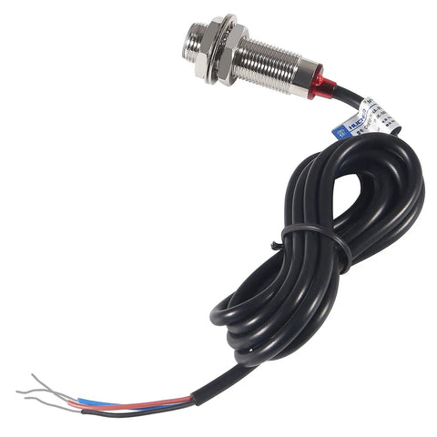 Four Pack 10mm Hall Effect Proximity Sensor NJK 5002C NPN Normally Open Three Wire Switch With Magnet DC Five To Thirty Volts Detects Metal Objects 150mA Load 12mm Thread 32mm Thread Length, threaded metal sensor with cable