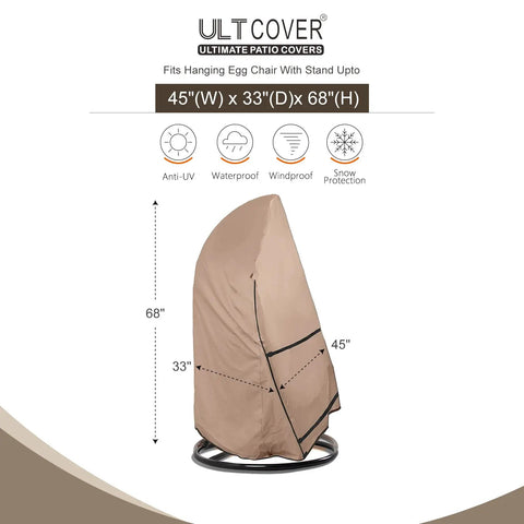 Patio Hanging Egg Chair Cover Waterproof Outdoor Single Seat Swing Chair With Stand Fits Up To 45W By 33D By 68H Inches 600D