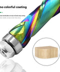Pro Woodworking Router Bit Set With Dual Upper Lower Bearing Systems For Stable Edging Trimming Plus Vibrations Less 7 Color Coated Shanks close-up view of a colorful coated router bit