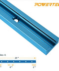 Two 24 Inch Universal T Track Pieces With Intersection Kit for Woodworking Jigs and Fixtures, detailed view of blue track with holes