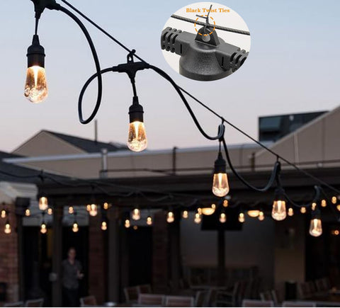 Outdoor string lights hanging from 164ft Outdoor String Light Hanging Kit With Heavy Duty Black Vinyl Coated Stainless Steel Wire Rope