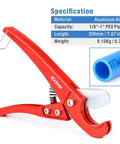 Angle PEX Crimp Tool For 1/2 In And 3/4 In Copper Crimp Rings And Barbed Fittings Includes Tubing Cutter And Go No Go Gauge Easy Pro Level PEX Plumbing Setup Meets ASTM F1807 Standard in red aluminum with specs