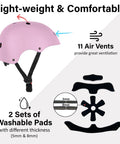 Pink Multi Sport Adult Helmet Lightweight Adjustable Protective Gear For Bicycle Skateboard And More ABS Shell With EPS Foam For Shock Absorption CPSC Safety Compliant Unisex Size Large with air vents and washable pads