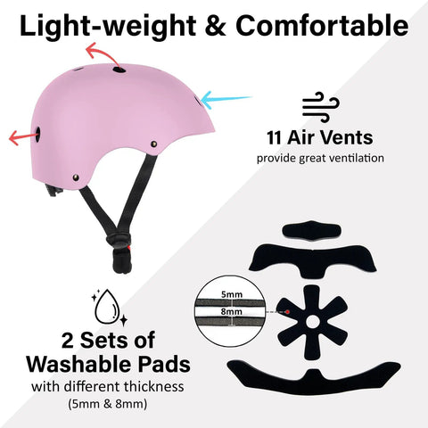 Pink Multi Sport Adult Helmet Lightweight Adjustable Protective Gear For Bicycle Skateboard And More ABS Shell With EPS Foam For Shock Absorption CPSC Safety Compliant Unisex Size Large with air vents and washable pads