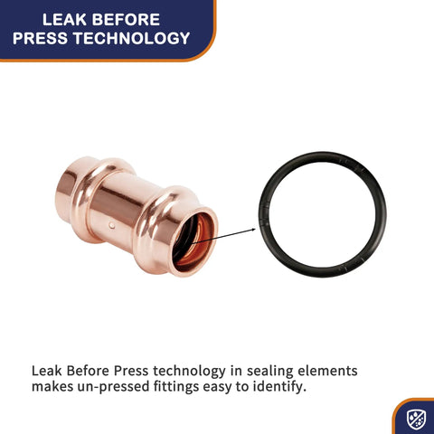 3/4 Inch Copper Press Fittings Coupling With Stop Zero Lead P To P, showing Leak Before Press sealing technology