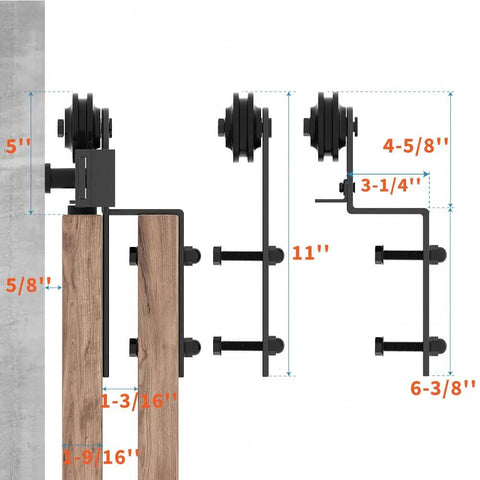 Bypass Barn Door Hardware Kit 4 Ft Single Track Sliding System For Double Doors With Flat Track Rollers Low Ceiling Friendly One Piece Rail Space Saver Barn Door Hardware